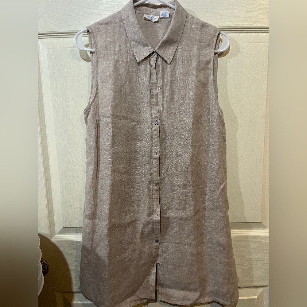 Sigrid Olsen Sleeveless Linen Button-Up Top